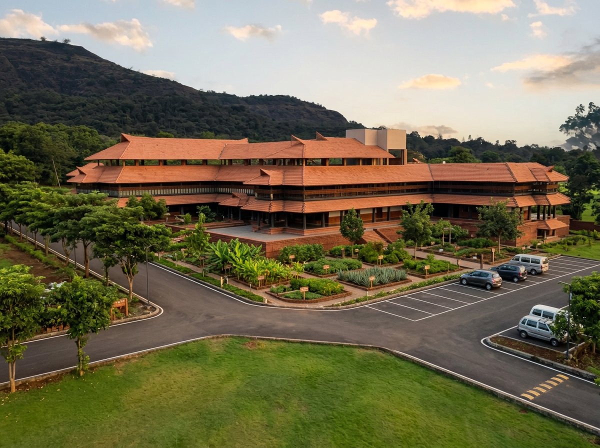 Kalpataru Ayurgram 16-acre hill campus — Kerala-style architecture